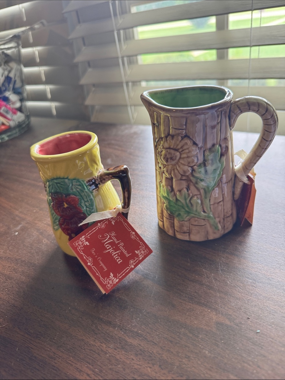 Set of 2 Hand Painted Majolica Pitchers